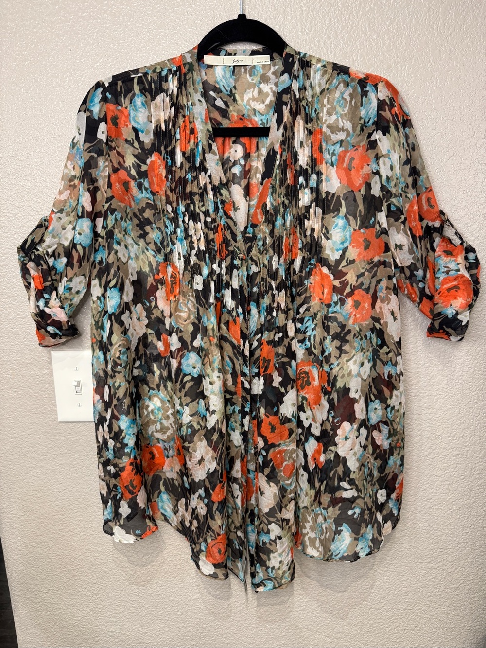 Gibson 100% Silk Floral Pintuck Blouse Tunic